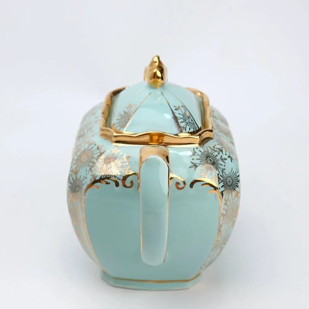 Rare SADLER Cube Teapot GREEN Gold Gilt Filigree Made in England #2085